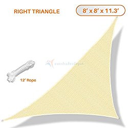 Sunshades Depot 8′ x 8′ x 11.3′ Sun Shade Sail Right Triangle Permeable Canopy Tan Beige Custom Size Available Commercial Standard