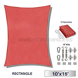 Windscreen4less 10′ x 15′ Rectangle Sun Shade Sail with 6 inch Hardware Kit – Red Durable UV Shelter Canopy for Patio Outdoor Backyard – Custom Size Available