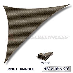 Windscreen4Less 16′ x 16′ x 22.6′ Sunshade Sail Triangle Canopy in Brown with Commercial Grade (3 Year Warranty) Customized Sizes Available