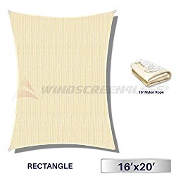 Windscreen4less 16′ x 20′ Sun Shade Sail Rectangle Canopy in Begie with Commercial Grade (3 Year Warranty) Customized Sizes Available