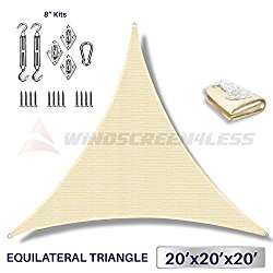 Windscreen4less 20′ x 20′ x 20′ Equilateral Triangle Sun Shade Sail with 8 inch Hardware Kit – Beige Durable UV Shelter Canopy for Patio Outdoor Backyard – Custom Size Available