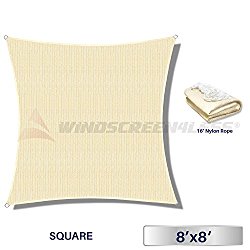 Windscreen4less 8′ x 8′ Square Sun Shade Sail – Beige with White Strips Durable UV Shelter Canopy for Patio Outdoor Backyard – Custom Size Available