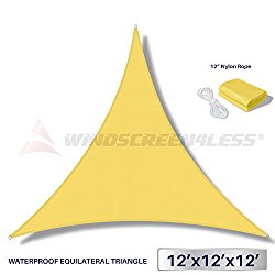 Windscreen4less Terylene Waterproof Sun Shade Sail UV Blocker Triangle Sunshade Patio Canopy Sail 12′ x 12′ x 12′ in Color Yellow
