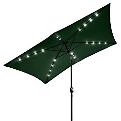 10’x6.5′ Green Solar Aluminium Rectangle Tilt Patio Umbrella 20 LEDs
