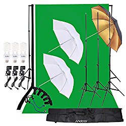 Andoer Photo Studio Lighting Kit 3pcs 45W Light Bulb with Muslin Backdrop(White & Green & Black), 200cm Stand kit, 32in Softbox Set for Video Studio Shooting Product/Portrait Photography