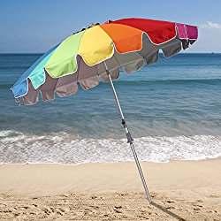 Ammsun 2017 7.5ft 20 Panels Heavy Duty Rainbow Beach Umbrella with zinc Tilt UPF 100 Twist-in system Sand Anchor Silver Coating Inside