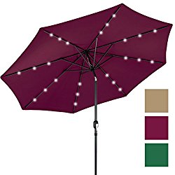 Best Choice Products 10′ Deluxe Solar LED Lighted Patio Umbrella With Tilt Adjustment- Burgundy