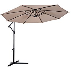 Giantex 10′ Hanging Umbrella Patio Sun Shade Offset Outdoor Market W/t Cross Base (Beige)