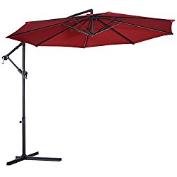 Giantex 10′ Hanging Umbrella Patio Sun Shade Offset Outdoor Market W/T Cross Base (Burgundy)