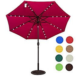 Sundale Outdoor Solar Powered 32 LED Lighted Outdoor Patio Umbrella with Crank and Tilt, 9 Feet, Red