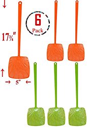 (Set of 6) Colored Fly Swatter Pest Control, Plastic