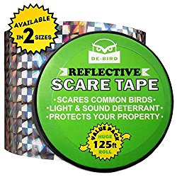 Bird Repellent Scare Tape- Simple Control Device to Keep Away Woodpeckers, Pigeons, Grackles and More. Deterrent Works Great With Netting And Spikes. Stops Damage, Roosting and Mess.