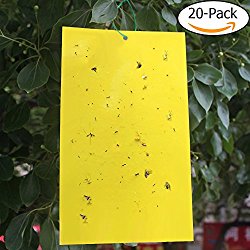 Trapro 20-Pack Dual-Sided Yellow Sticky Traps for Flying Plant Insect Like Fungus Gnats, Aphids, Whiteflies, Leafminers – (6×8 Inches, Twist Ties Included)