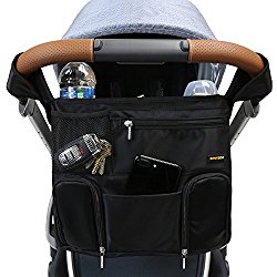 Emmzoe Universal Fit Stroller Organizer All-in-One Insulated Multifunctional Storage Compartments for Drinks, Food, Tablets, Books, Diapers, Wipes