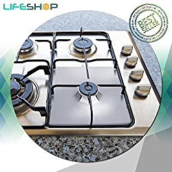 LifeShop Reuseable Gas Stove Burner Cover Protector Liner Clean Mat Pad Liners Covers, 4 Pieces (4)