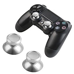 Thumbsticks Analog Bullet Button Aluminum Custom Metal Playstation 4 DualShock 4 Replacement PS4 Joystick Thumb Sticks Buttons Hats Spare Parts Accessories Modded PS4 Controllers Bullet Silver