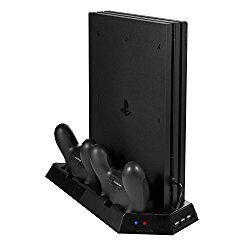 Younik VG-09 PS4 Pro Vertical Stand Cooling Fan with Dualshock Controller Charging Station 3 Port USB Hub for PlayStation 4 Pro