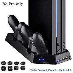 YOUSHARES PS4 Pro Vertical Stand with Dual Cooling Fan, Dual Controller Charging Station, 3 Extra USB Port for Playstation 4 Console and PS4 DualShock 4 Controllers + FREE 8 Controller Grip Cover Caps