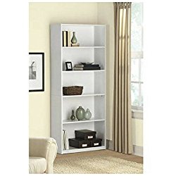 5-Shelf Wood Bookcase (White)