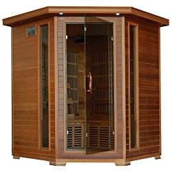 4-Person Cedar Corner Infrared Sauna w/ 10 Carbon Heaters