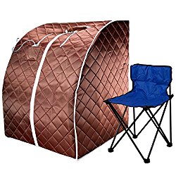 Durherm Infrared Sauna, Lowest EMF Negative Ion Portable Indoor Sauna with Chair and Heated Footpad, Brown, Large