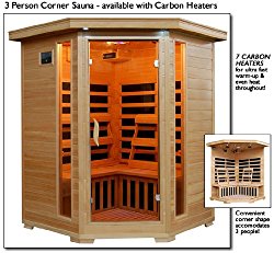 HeatWave Sante Fe SA2412DX Infrared 3 Person Carbon Sauna with Bronze Tinted Tempered Glass Door Oxygen Ionizer CHROMOTHERAPY System Recessed Interior Lighting Magazine Rack and Sound