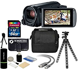 Canon VIXIA HF R800 57x Zoom Full HD 1080p Video Camcorder (Black) + 64GB Card + Case + Tripod + Digital Camera Cleaning Kit – Complete Accessories Bundle