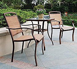 3 PC HIGH TOP BISTRO TABLE CHAIRS SET ~ SLINGBACK MATERIAL COMFORTABLE