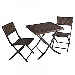 3-Piece Table And Chairs Patio Deck Outdoor Bistro Cafe Furniture Wicker Set