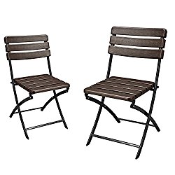 Adeco 2-Piece Folding Bistro-Style Patio Chairs Brown, Set Of 2