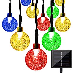 Solar String Lights,WONFAST 20ft 30 LED Crystal Ball Solar Powered Outdoor Globe Fairy String Lights for Homes,Christmas,Gardens,Wedding,Party Decoration (Mulit-color)