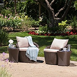 Capetown Outdoor 3PC Brown Wicker Chat Set w/Water Resistant Cushions