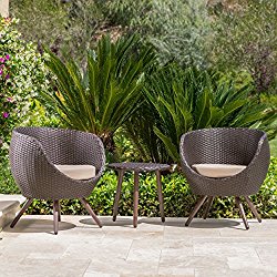 GDF Studio Patio Furniture ~ 3 Piece Outdoor Modern Wicker Conversation (Chat) Set