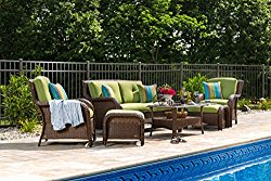 La-Z-Boy Outdoor Sawyer 6 Piece Resin Wicker Patio Furniture Conversation Set (Cilantro Green) With All Weather Sunbrella Cushions