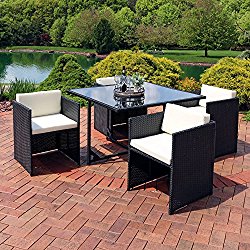 Sunnydaze Miliani 5-Piece Outdoor Dining Patio Furniture Set with Black Wicker Rattan and Beige Cushions