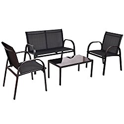 Tangkula 4 PCS Patio Furniture Conversation Set (Black)