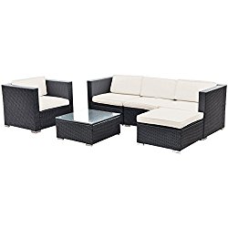 Tangkula 6 PC Patio Rattan Furniture Set Sectional Cushioned Seat Garden