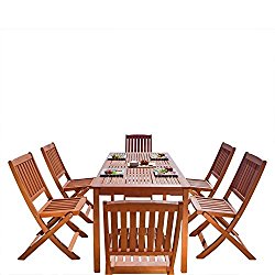 VIFAH V98SET4 Outdoor Wood 7-Piece Dining Set, Natural Wood Finish, 59 by 31.5 by 29-Inch