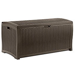 Beautiful Most Popular Top Seller Large Capacity 99-Gallon Weather Water Proof Indoor Outdoor Deck Pool Patio Laundry Linen Lightweight Portable Patio Storage Basket Bench Box Container Mocha Brown