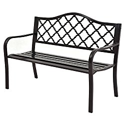 Giantex 50″ Patio Garden Bench Loveseats Park Yard Furniture Decor Cast Iron Frame Black (Black Style 1)