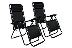 Zero Gravity Chairs Case Of (2) Black Lounge Patio Chairs Outdoor Yard Beach (Black)