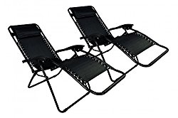 Zero Gravity Chairs Case Of (2) Black Lounge Patio Chairs Outdoor Yard Beach O62