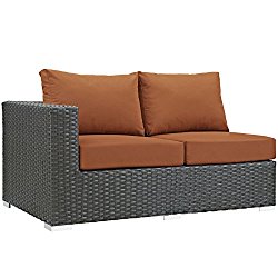 Modway Sojourn Outdoor Patio Rattan Left Arm Loveseat With Sunbrella Brand Tuscan Orange Canvas Cushions