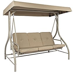 Best Choice Products Converting Outdoor Swing Canopy Hammock Seats 3 Patio Deck Furniture Tan