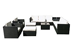 MCombo 6088-1013 13 Piece Wicker Patio Sectional Indoor/Outdoor Sofa Furniture Set, Black