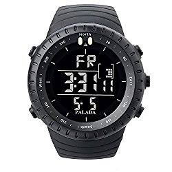 PALADA Men’s Sports Digital Wrist Watches Electronic Quartz Movement Water Resistant Military Business Casual with LED Backlight – Black