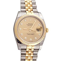 Rolex Datejust 36mm Champagne Diamond Dial Fluted Watch 116233