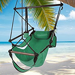Best Choice Products Hammock Hanging Chair Air Deluxe Sky Swing Outdoor Chair Solid Wood 250lb Green