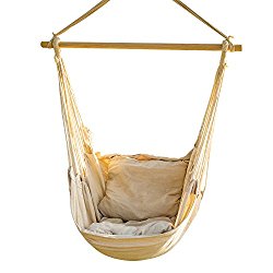 CCTRO Hanging Rope Hammock Chair Swing Seat, Large Brazilian Hammock Net Chair Porch Chair for Yard, Bedroom, Patio, Porch, Indoor, Outdoor – 2 Seat Cushions Included