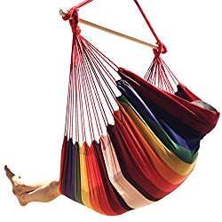 Large Brazilian Hammock Chair by Hammock Sky – Quality Cotton Weave for Superior Comfort & Durability – Extra Long Bed – Hanging Chair for Yard, Bedroom, Porch, Indoor / Outdoor (Hot Colors)